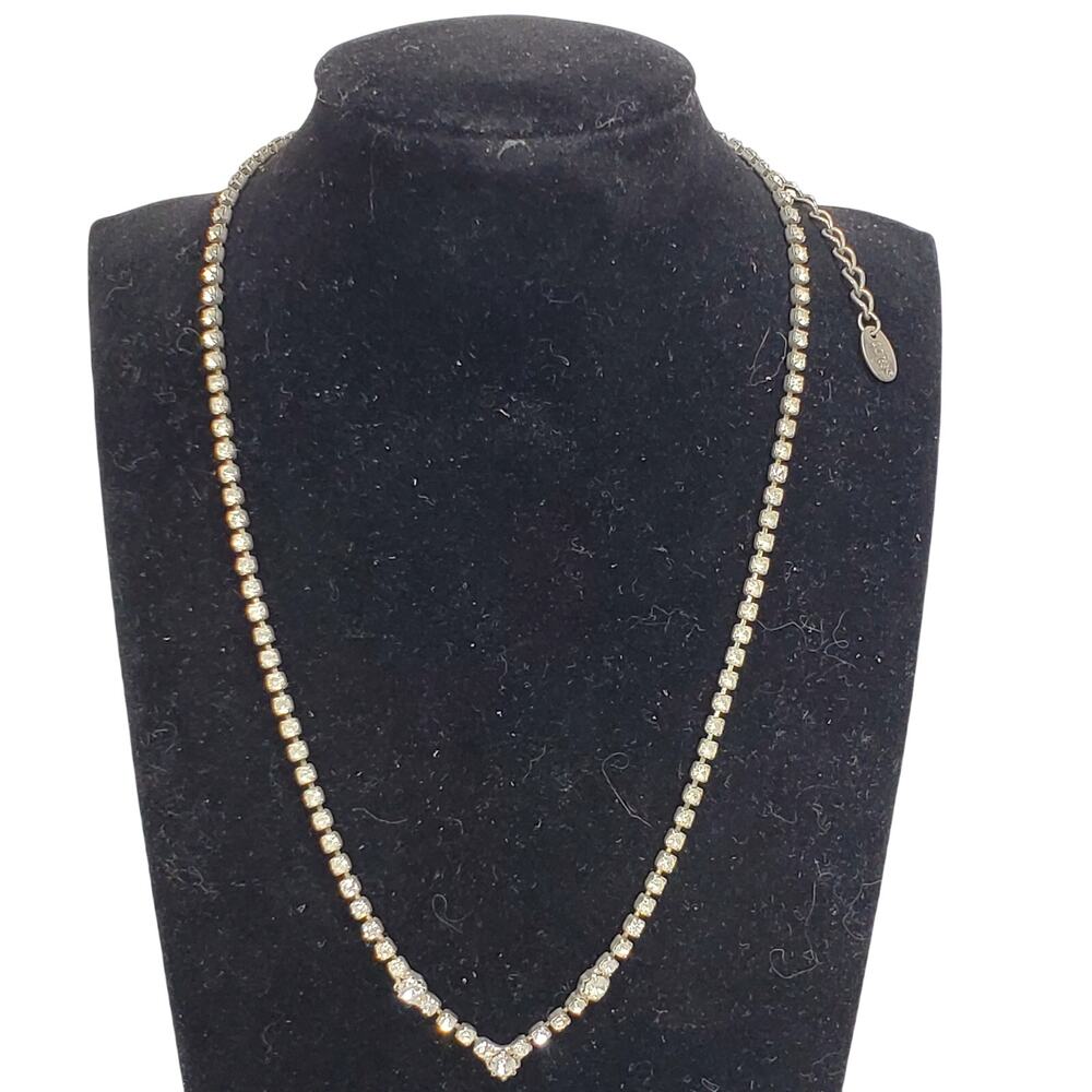 Claires Clear Rhinestone Necklace Dainty 8" Vtg Silver Tone